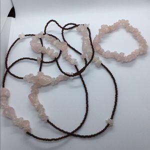 Vintage Rose quartz Necklace and bracelet set